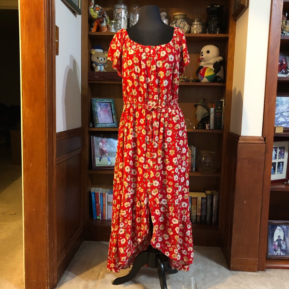 Just Found Red Floral Midi Dress